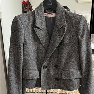 Free People Women's Black and Gray Herringbone Blazer